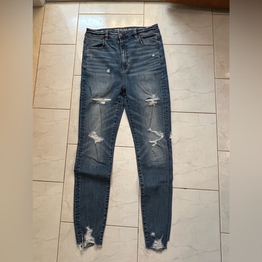 American Eagle Women’s Blue Denim Super Stretch X Ripped/Distressed Jeans